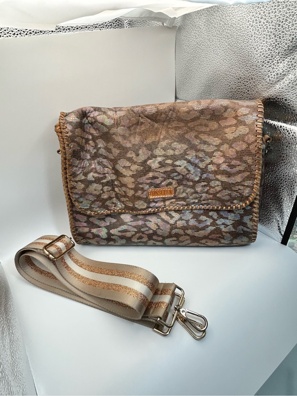 Consuela Around Town Iris Clutch 12" x 10" Leather with Kedzie Strap Please Read - Picture 13 of 14